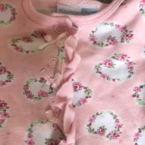 Preemie Pink Swiss Roses Ruffle Baby Sleeper Dress - Picture 7 of 8